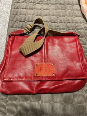 Red Leather Satchel with Adjustable Strap